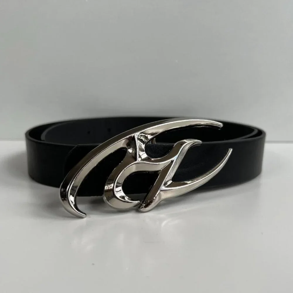 y2k 2000s chrome star futuristic emblem black and silver grunge emo belt - Picture 2 of 8